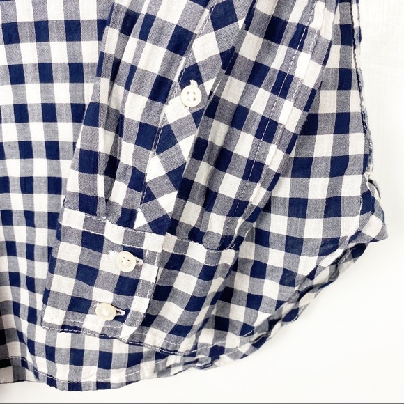 J. Crew - Women's Classic-fit Shirt Crinkle Gingham Button Down Blue White Sz. 2 - Picture 5 of 7